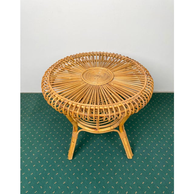 Mid-Century Round Rattan & Bamboo Coffee Table, Italy, 1960s For Sale - Image 6 of 13