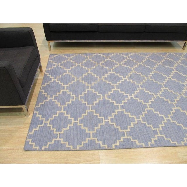 2010s 5x8 Blue Flat Weave Wool Stepped Diamond Lattice Geometric Modern Carpet Rug For Sale - Image 5 of 6