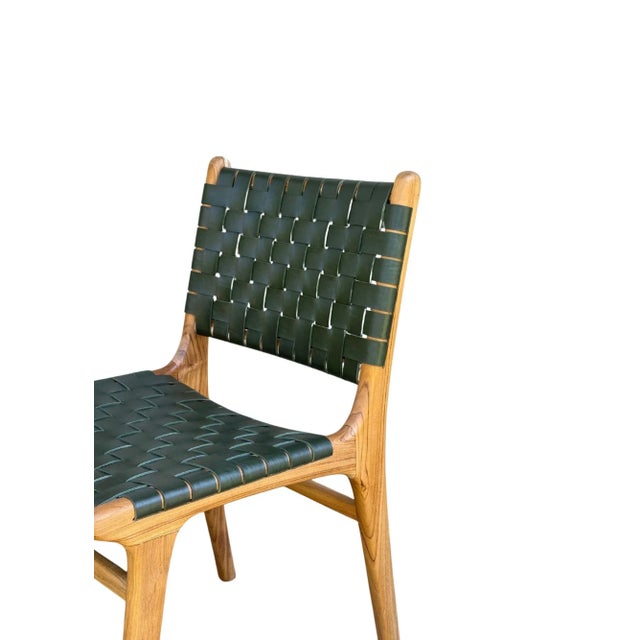 Wood Pair Teak Wood Framed Chairs, With Woven Leather Seat For Sale - Image 7 of 7