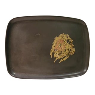 Couroc Lion Head Vintage Metal Inlay Serving Tray For Sale