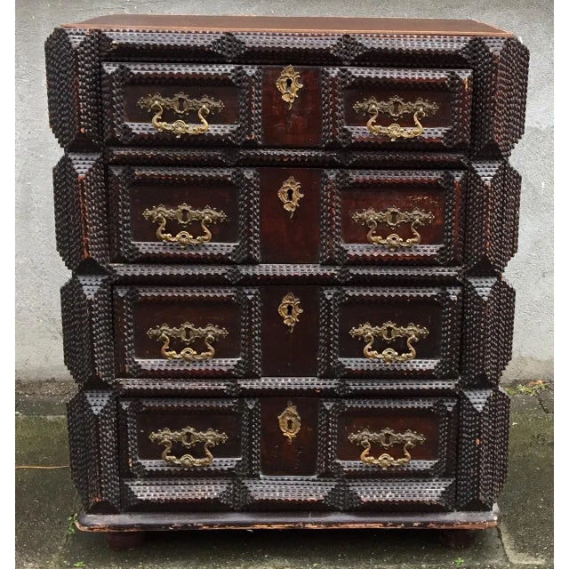 Antique Hand Carved Tramp Art Chest of Drawers, 1903 For Sale - Image 6 of 6
