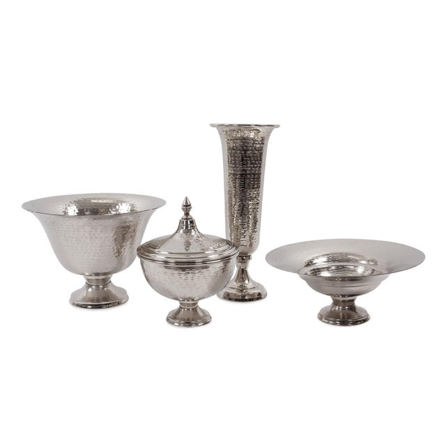 Metal Hammered Em Dash Tall Flared Trumpet Vase- Large For Sale - Image 7 of 9