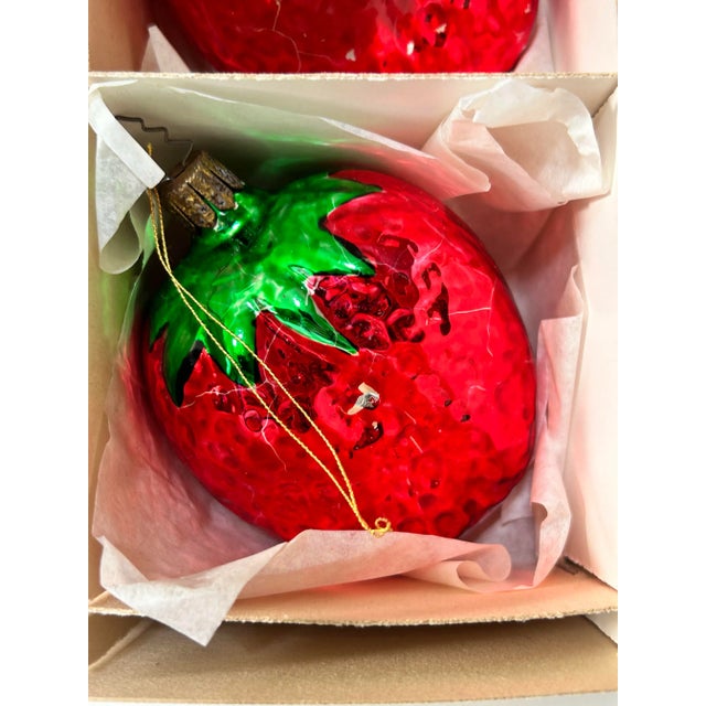 Vintage Large Strawberry Mercury Glass Christmas Ornaments – Set of 6 – 1980s For Sale - Image 9 of 11