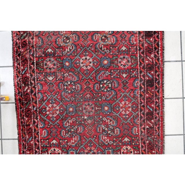 Red 1920s, Distressed Antique Persian Hamadan Runner 2.8' X 9.11' For Sale - Image 8 of 12