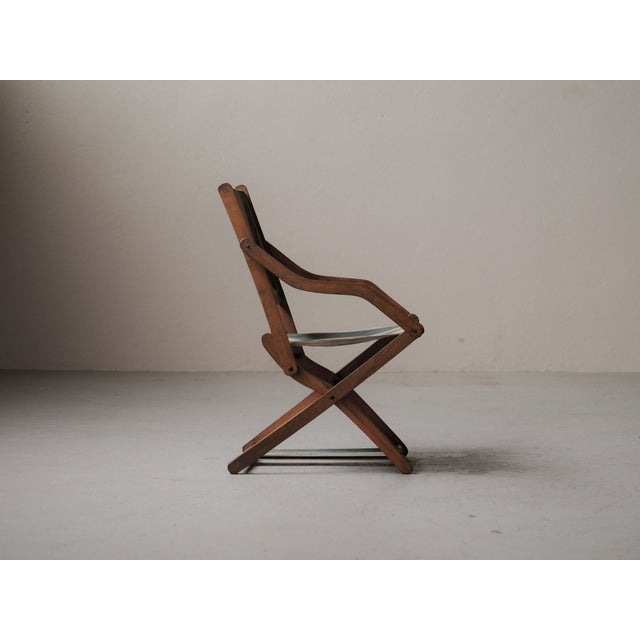 French Folding Campaign Chair in Wood and Striped Canvas, 1900s For Sale - Image 3 of 16