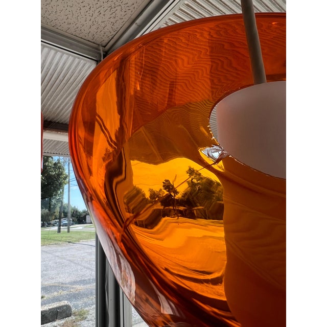 Mid 20th Century Mid-Century Opaline and Orange Glass Pendant Lights - a Pair For Sale - Image 10 of 18