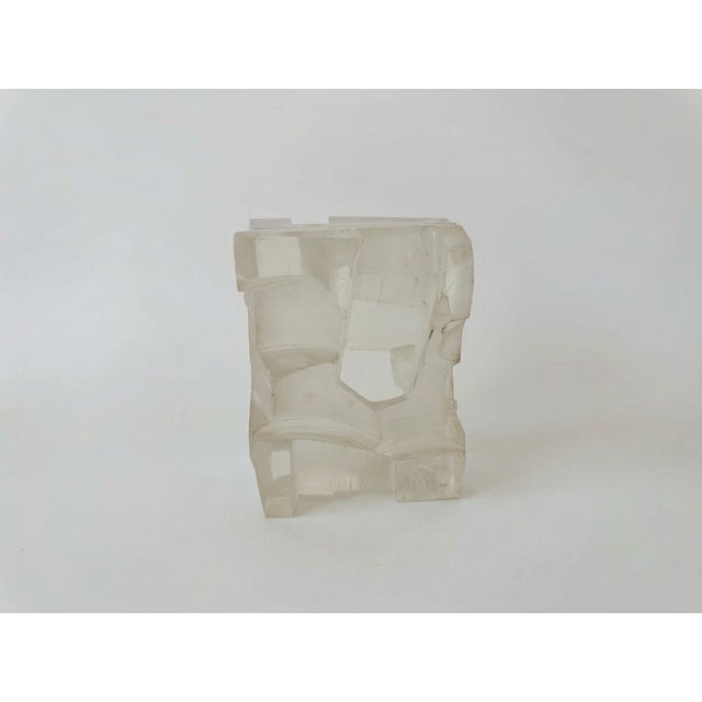 Postmodern 1980s Postmodern Frosted Lucite Abstract Cube Sculpture For Sale - Image 3 of 3