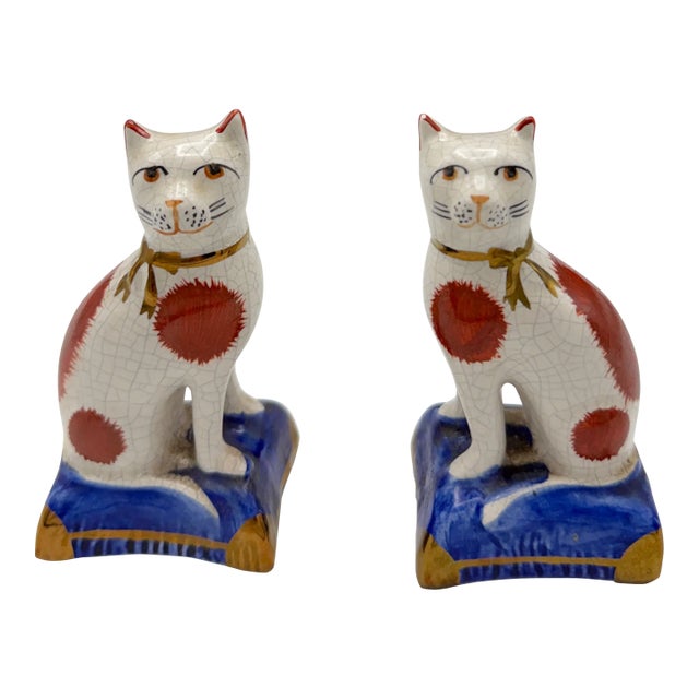 Pair of Rare Ceramic Small Cat Figurines For Sale
