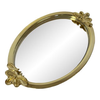 Vintage Hollywood Regency Ribbon and Bows Oval Vanity Dresser Mirror Tray. For Sale