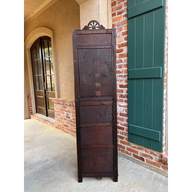 Antique French Breton Hall Cabinet Tall Narrow Carved Crown Bookcase C1880 For Sale - Image 12 of 18