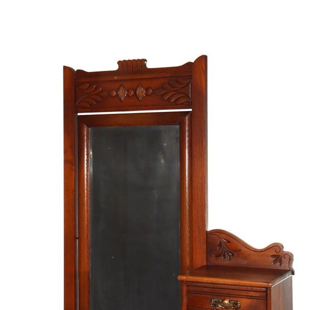 Antique Spoon Carved Oak Low Dresser With Dressing Mirror & Hat Box C1900 For Sale - Image 6 of 14