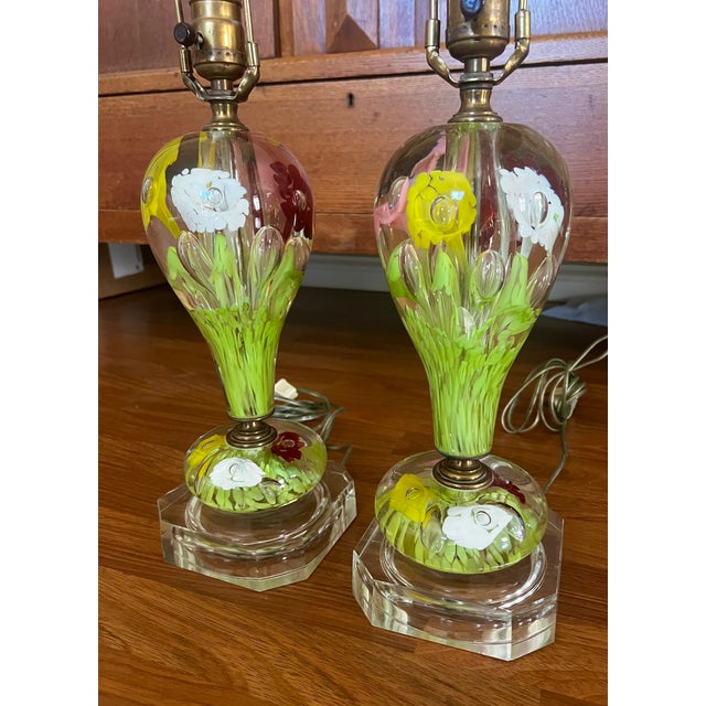 Vintage St. Clair House of Glass Paperweight Lamps Orig. Morlee Shades - a Pair For Sale - Image 4 of 6
