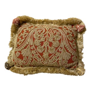 Custom Down/Feather Crewel Pillow With Brush Fringe and Tassels & Zipper For Sale