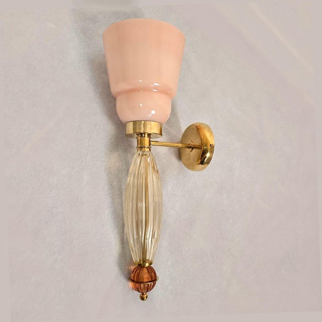 1990s 1990s Mid Century Modern Pink Murano Glass Sconces - Pair For Sale - Image 5 of 10