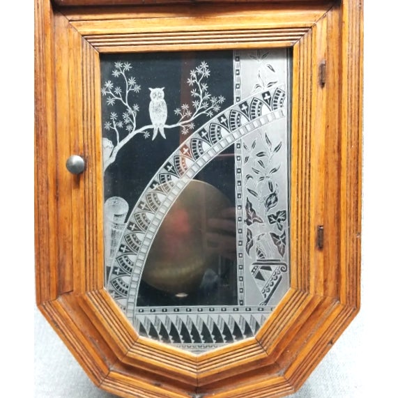 The American School Antique School Clock With Day Hand For Sale - Image 3 of 4