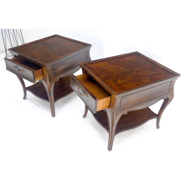 Pair of Thomasville Fine Inlayed Tops Cabriole Legs One Drawer End Tables MINT For Sale - Image 16 of 18