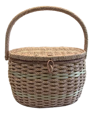 Vintage Oval Woven Weave Wicker Sewing Basket