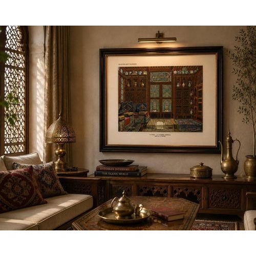 Gold The Oriental Chamber: An Ottoman Interior of Textiles and Carved Wood, 1900s, Color Print For Sale - Image 8 of 9