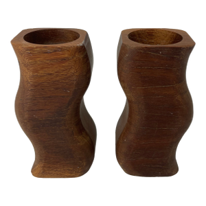 Rustic Swizzle Wooden Candleholders - A Pair