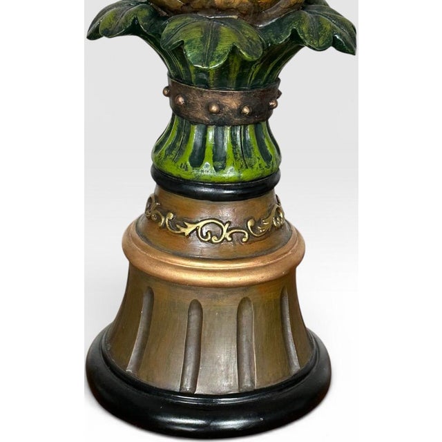 Vintage Hollywood Regency Painted Composition Pineapple Lamps - A Pair For Sale - Image 12 of 15