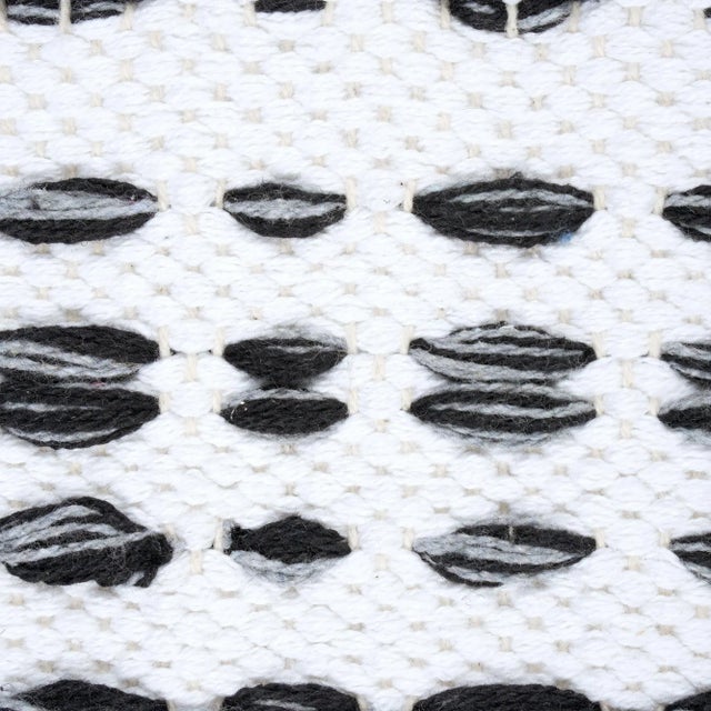 Transitional Pasargad Home Grandcanyon Cotton With Wooden Legs Pouf Footstool, White/Black For Sale - Image 3 of 5