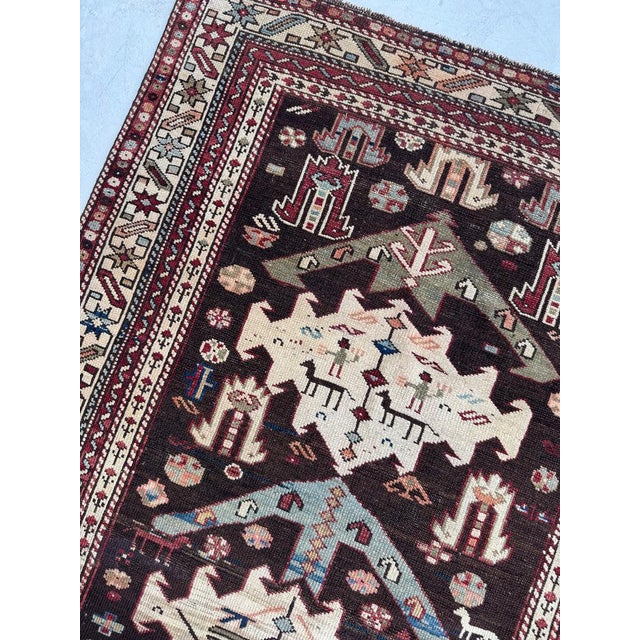 Early 20th Century Antique Caucasian Kuba Village Life, Natural Dyes, True Art Rug 3 x 4 For Sale - Image 5 of 12