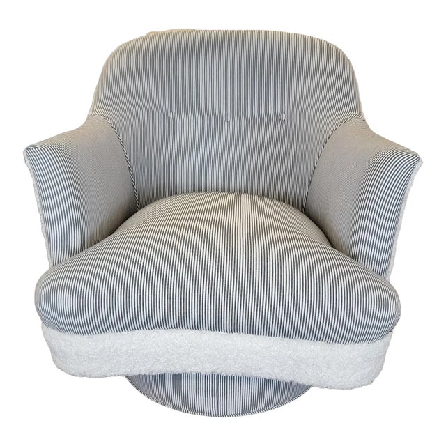 Drexel Faux Shearling /Ticking Swivel Chair For Sale