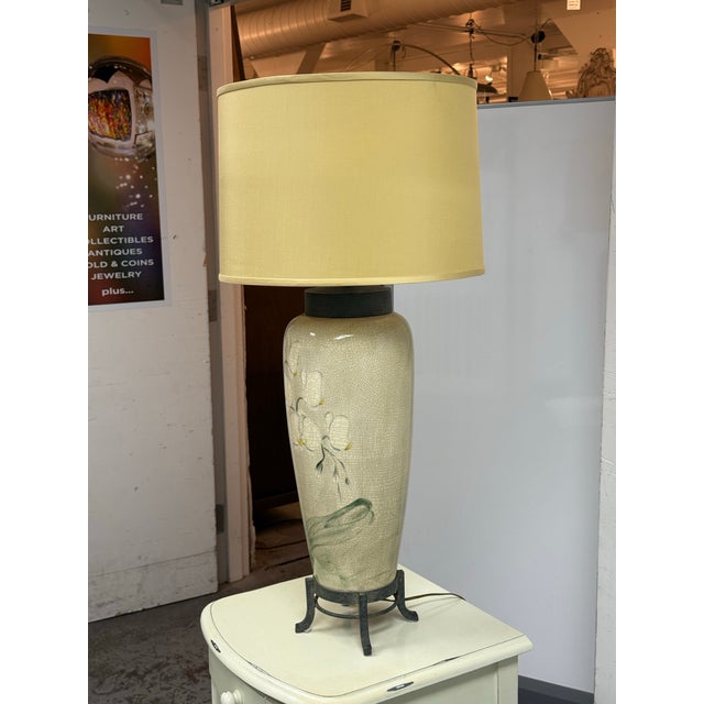 Asian Late 20th Century Fine Arts Lamps Orchid Ceramic Table Lamp For Sale - Image 3 of 13