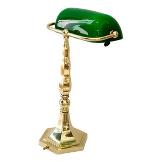 Banker Table Lamp with Green Glass Shade, Vienna, Austria, 1920s For Sale