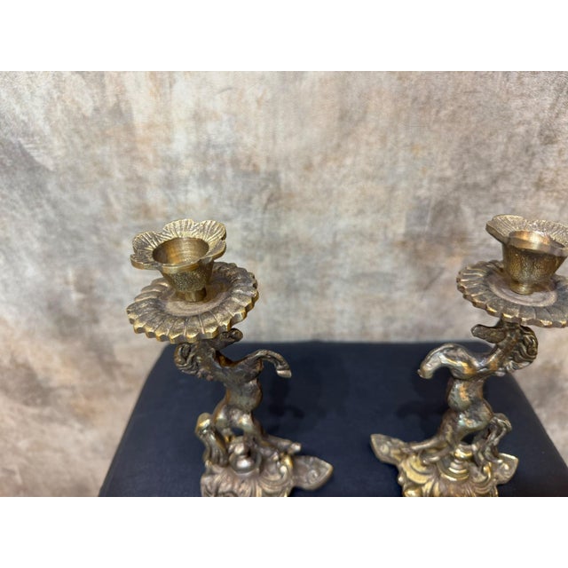 2020s Antiqued Brass Horse Candlestick Pair For Sale - Image 5 of 10