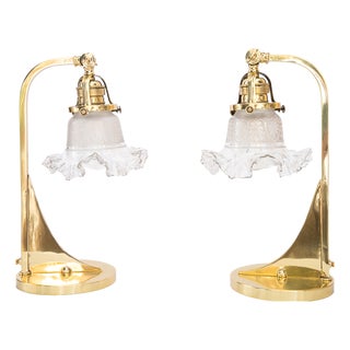 Art Deco Table Lamps with Glass Shades, Vienna, 1920s, Set of 2 For Sale