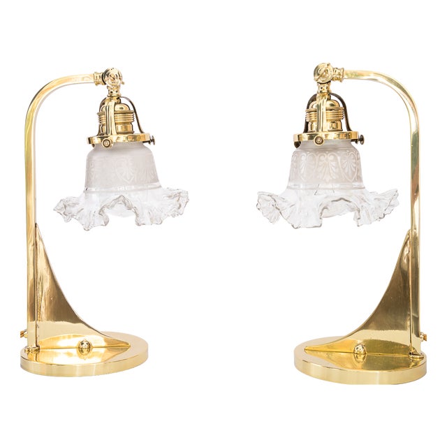 Art Deco Table Lamps with Glass Shades, Vienna, 1920s, Set of 2 For Sale