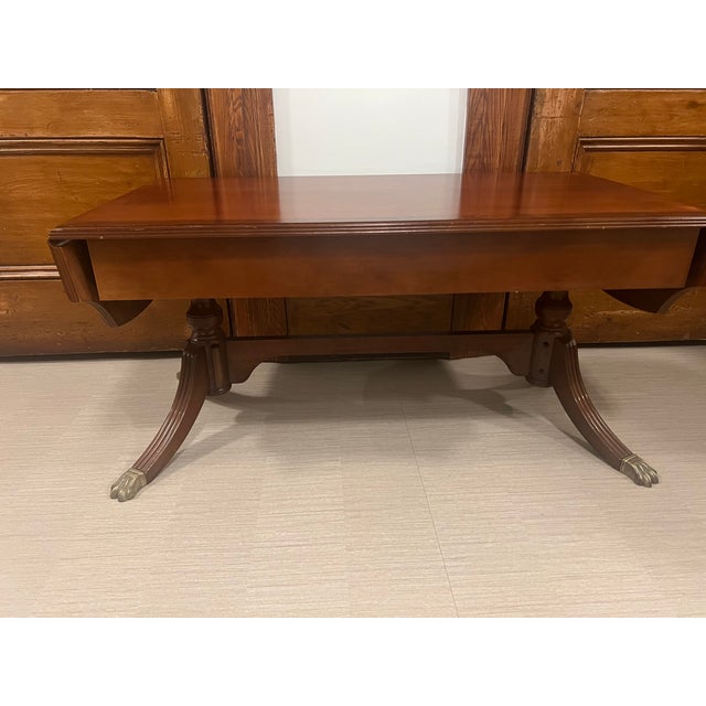 Late 20th Century Bombay Company Mahogany Drop Leaf Duncan Phyfe Style Coffee Table Console For Sale - Image 4 of 5