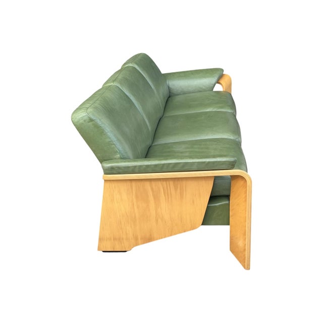 1960s 1960s Ekornes Scandinavian Modern Olive Green Leather Sofa With Sculptural Bentwood Frame For Sale - Image 5 of 15