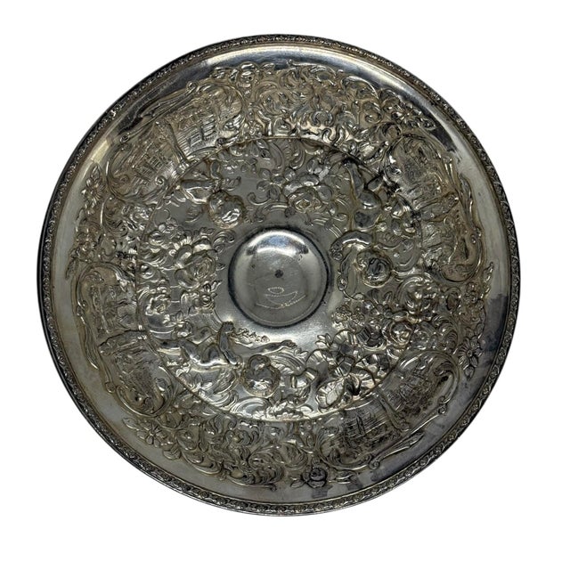 Victorian Antique Derby Silver Plate Company Footed Bowl Cherubs and Farming Design #762 For Sale - Image 3 of 12