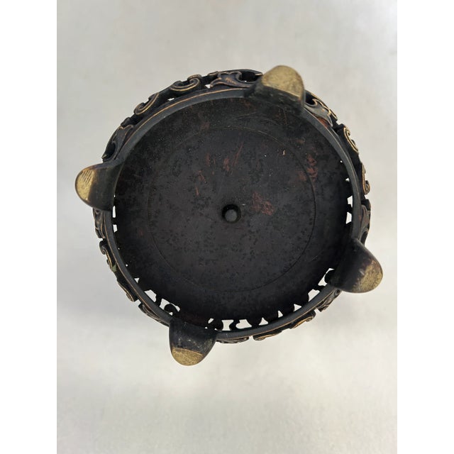 Antique Ornate Chinese Bronze Four Armed Candelabra For Sale - Image 11 of 11