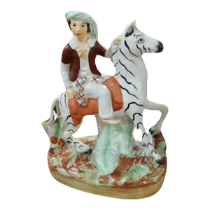 Antique Staffordshire Ware England Figurine Boy Riding Zebra