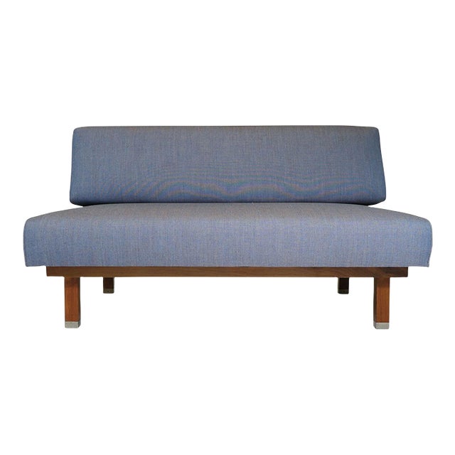 Mid Century Armless Loveseat Settee in Blue Chairish