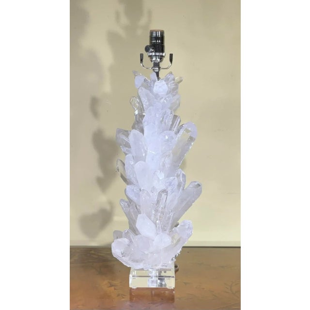 Mid-Century Modern Pair of White Quartz Crystal Table Lamps by Joseph Malekan For Sale - Image 3 of 12