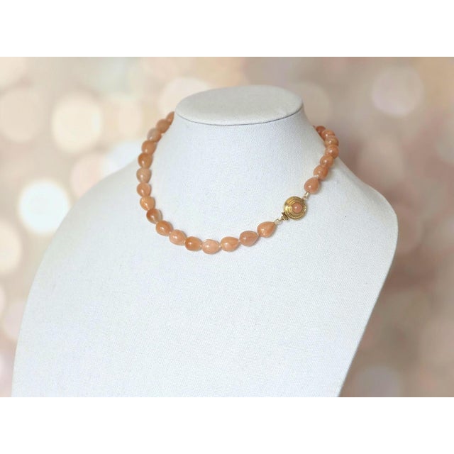 Early 21st Century Peach Moonstone Beaded Necklace With Gold Plate Clasp For Sale - Image 5 of 10