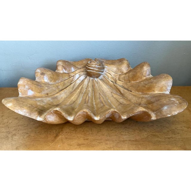 Vintage Carved Wood Clam Shell- Shaped Bowl For Sale - Image 9 of 12