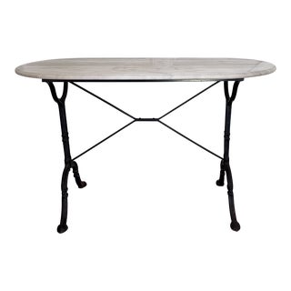 Early 20th Century French Iron Marble Top Bistro Garden Table For Sale
