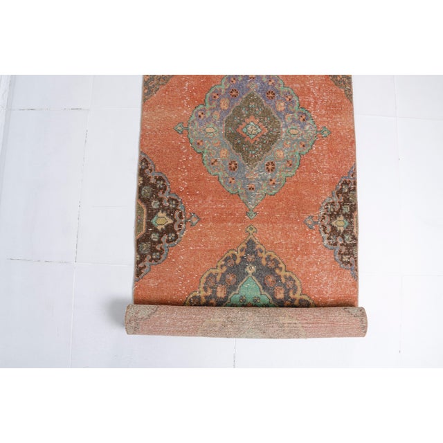 1960s Muted Olive & Terracotta Turkish Runner For Sale - Image 4 of 9