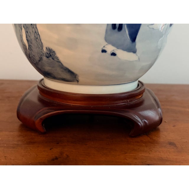 Blue and White Antique Chinese Porcelain Vase Made to Lamp For Sale - Image 11 of 12