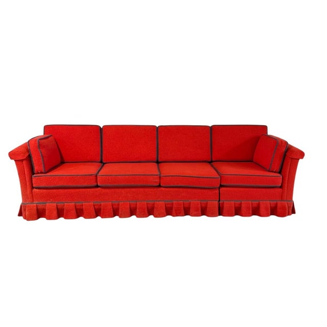 Red 1970s Vintage Red With Blue Trim Truffled Petite Sectional Sofa For Sale - Image 8 of 8