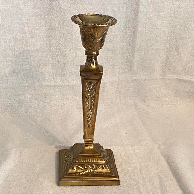 Castilian Brass Candlestick Holders - A Pair For Sale - Image 10 of 11