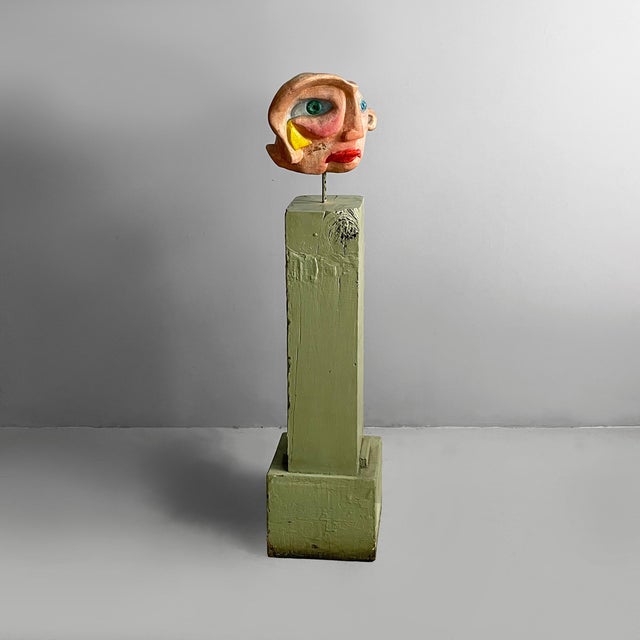 Italian Artist, Modern Head Sculpture, 1980s, Wood and Terracotta For Sale - Image 18 of 18
