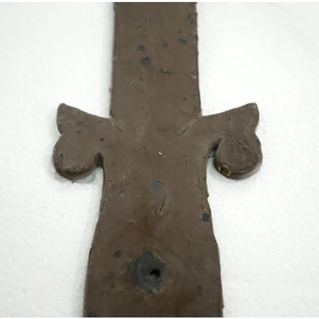 Early 20th Century Set of 3 Antique Floral Hand Hammered Iron Door Strap Hinges For Sale - Image 5 of 8