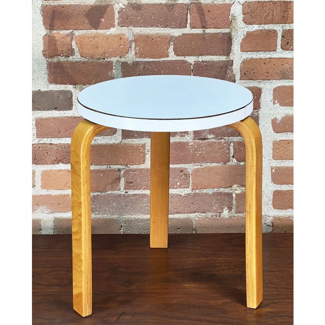 Alvar Aalto Rare 1950's Alvar Aalto 3 Legged Stool / Side Table Model 60 in Original White Formica & Birch For Sale - Image 4 of 11