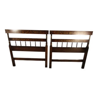 Hitchcock Pair of Solid Maple Pant Decorated Twin Size Headboards For Sale